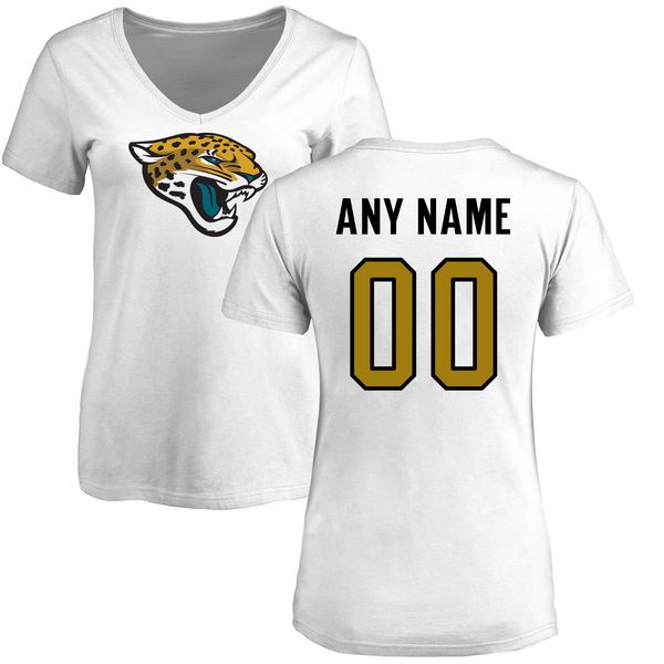 Women Jacksonville Jaguars NFL Pro Line White Custom Name and Number Logo Slim Fit T-Shirt->->Sports Accessory